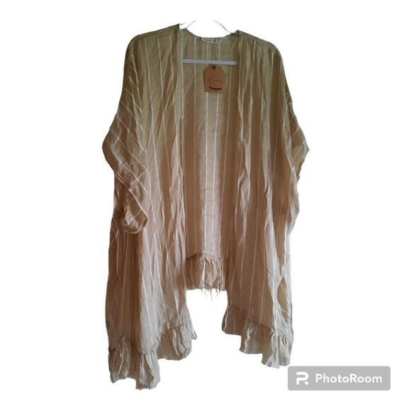 Kori Tan Stripe Raw Hem Kimono Cardigan - Picture 1 of 4